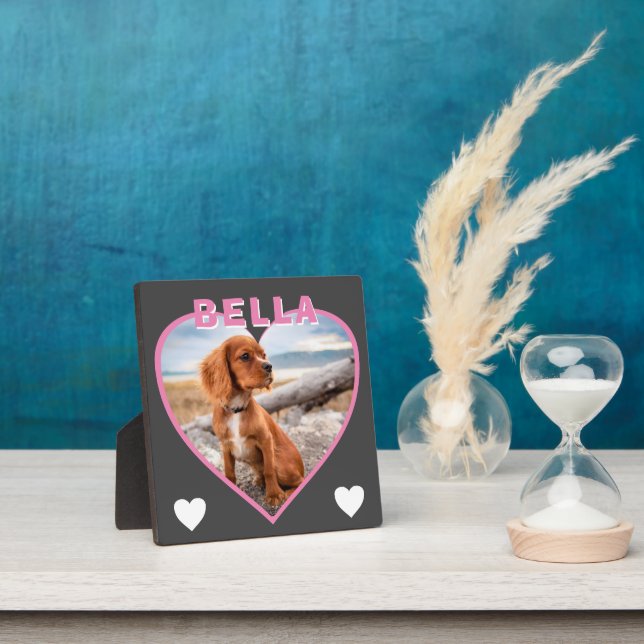 Dog Photo and Name Pink Heart  Plaque (Insitu)