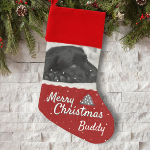 Dog Photo and Name Red Merry Christmas Stocking
