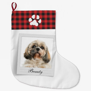 Dog Photo and Paw Pet Owner Personalized Large Christmas Stocking