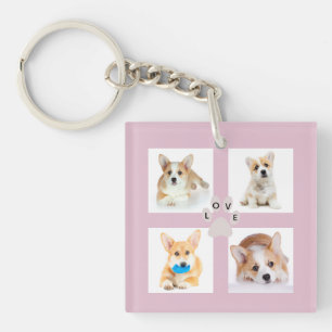 Dog photo and paw print college 4 Instagram images Keychain
