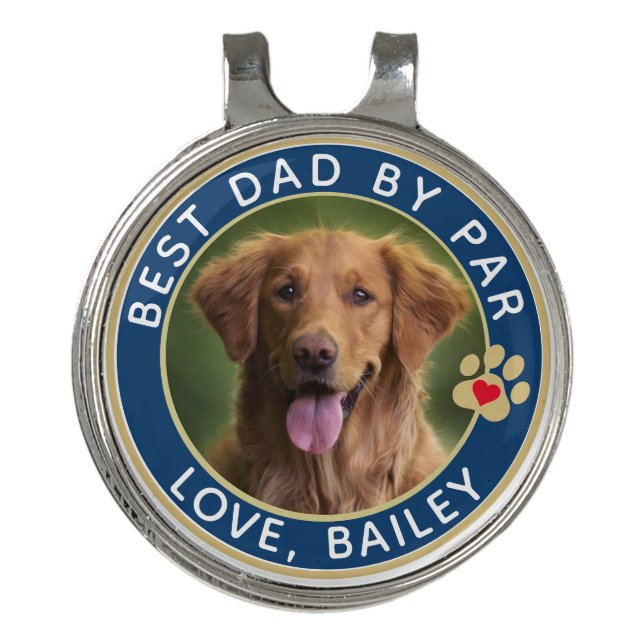 Dog Photo Best Dad By Par Custom  Golf Hat Clip (Front)