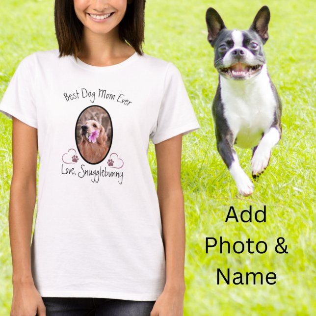Dog Photo Best Dog Mom Ever Heart Paw Print T-Shir T-Shirt (Creator Uploaded)