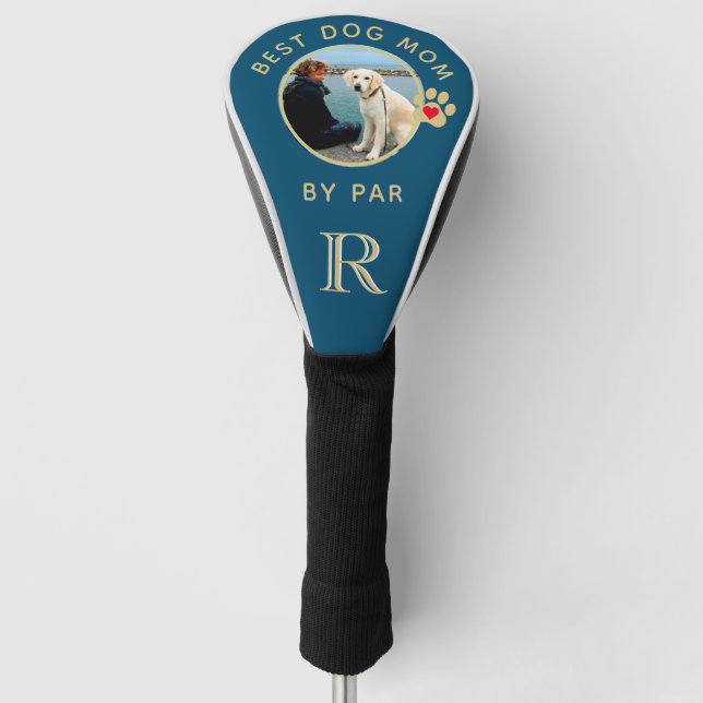 Dog Photo Best Mom By Par Custom Monogram Golf Head Cover (Front)