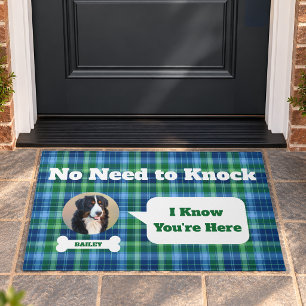 Dog Photo Blue Green Tartan Plaid No Need To Knock Doormat