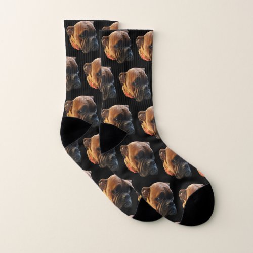 Dog Photo Boxer Puppy Black Custom Socks