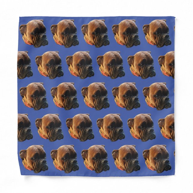 Dog Photo Boxer Puppy Blue Custom Bandana (Front)