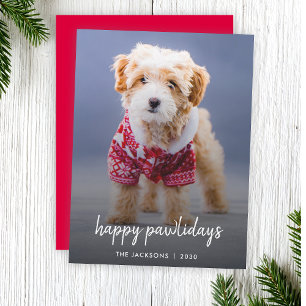 Dog Photo Christmas Card   Happy Pawlidays