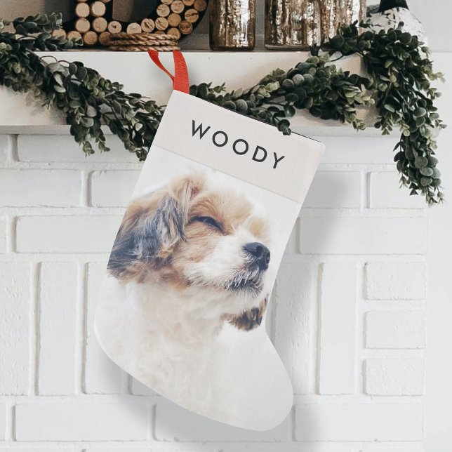 Dog Photo Christmas | Modern Minimal Pet Name Small Christmas Stocking (Creator Uploaded)