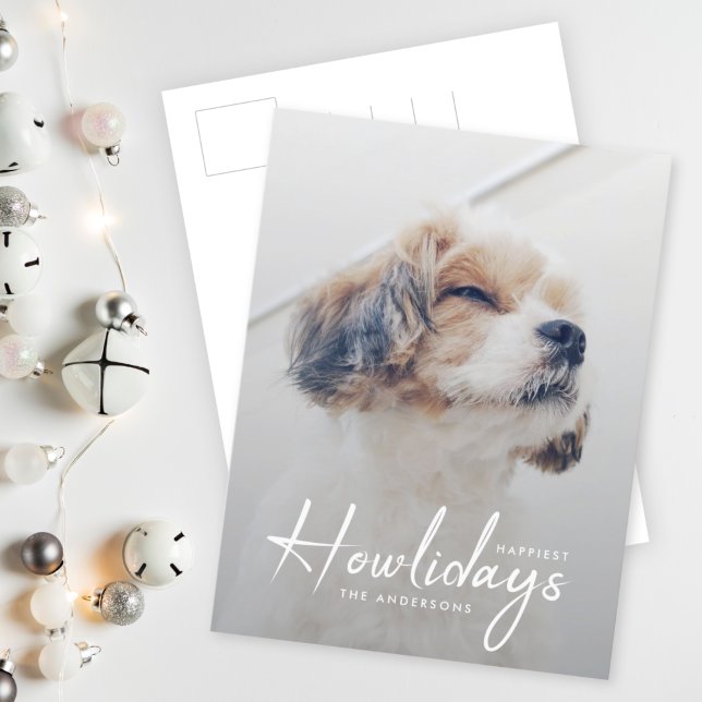 Dog Photo Christmas Postcard | Happiest Howlidays (A minimalist pet photo postcard to celebrate for your furry friend this Christmas)