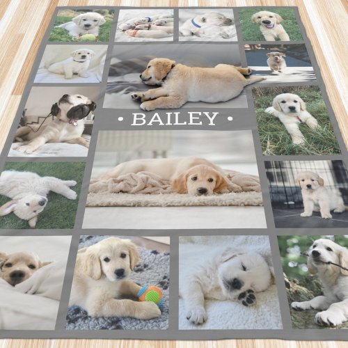 Dog Photo Collage Cute Modern Gray and White Fleece Blanket