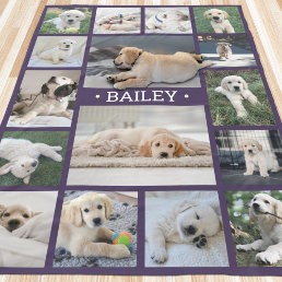 Dog Photo Collage Cute Modern Purple and White Fleece Blanket