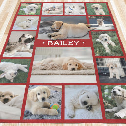 Dog Photo Collage Cute Modern Red and White Fleece Blanket