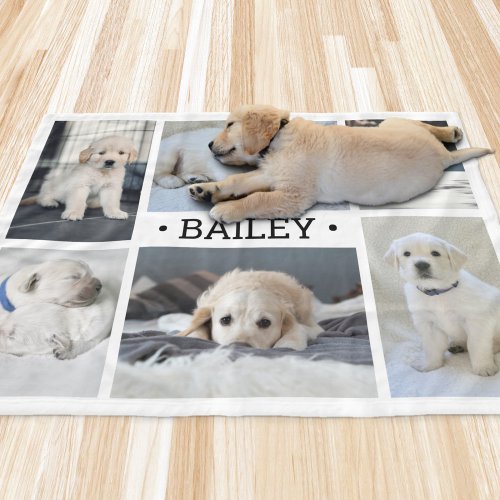 Dog Photo Collage Cute Simple Black and White Fleece Blanket