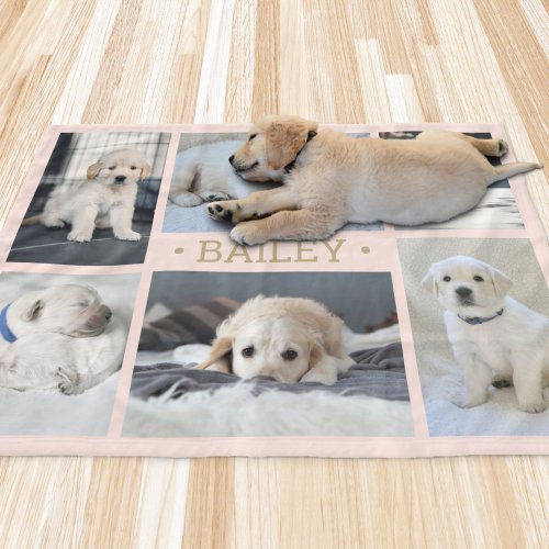 Dog Photo Collage Cute Simple Blush Pink and Gold Fleece Blanket