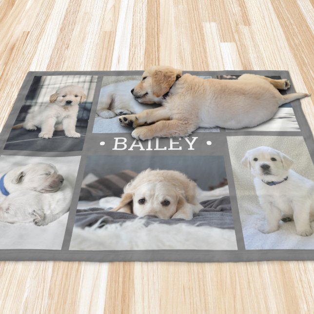 Dog Photo Collage Cute Simple Gray and White Fleece Blanket (Creator Uploaded)