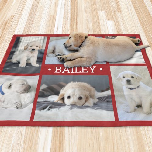 Dog Photo Collage Cute Simple Red and White Fleece Blanket