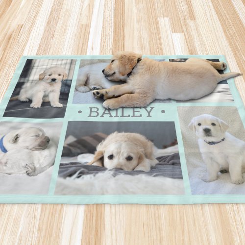 Dog Photo Collage Cute Simple Teal Blue and Gray Fleece Blanket