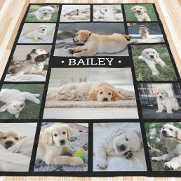 Dog Photo Collage Elegant Modern Black and White Fleece Blanket