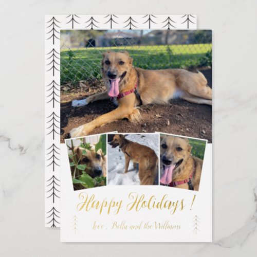 Dog Photo Collage Gold Foil White Holiday Card