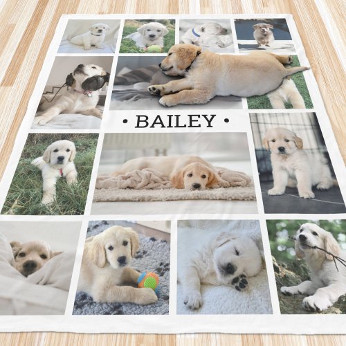 Dog Photo Collage Modern Minimal Black and White Fleece Blanket