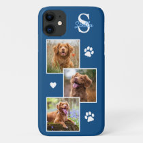Dog Photo Collage Monogram Blue Pet iPhone 11 Case