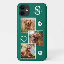 Dog Photo Collage Monogram Green Pet iPhone 11 Case