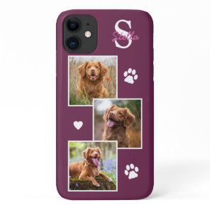 Dog Photo Collage Monogram Magenta Pet iPhone 11 Case