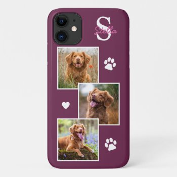 Dog Photo Collage Monogram Magenta Pet Iphone 11 Case by BlackDogArtJudy at Zazzle