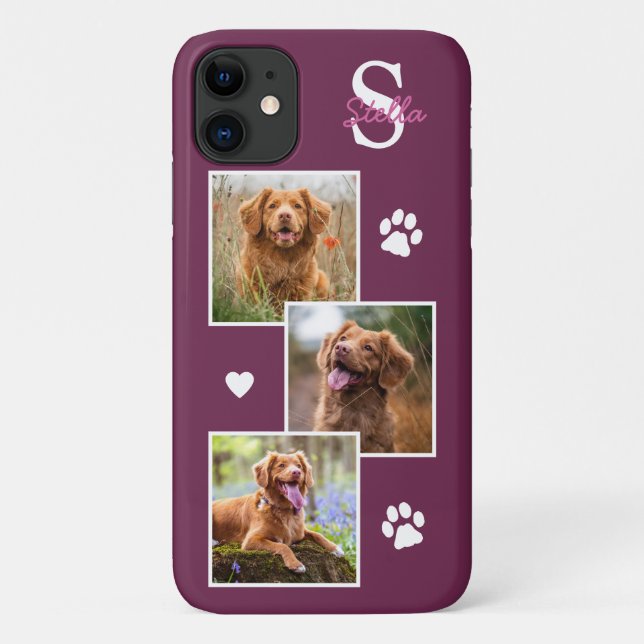 Dog Photo Collage Monogram Magenta Pet Case-Mate iPhone Case (Back)