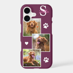 Dog Photo Collage Monogram Magenta Pet iPhone 17 Case