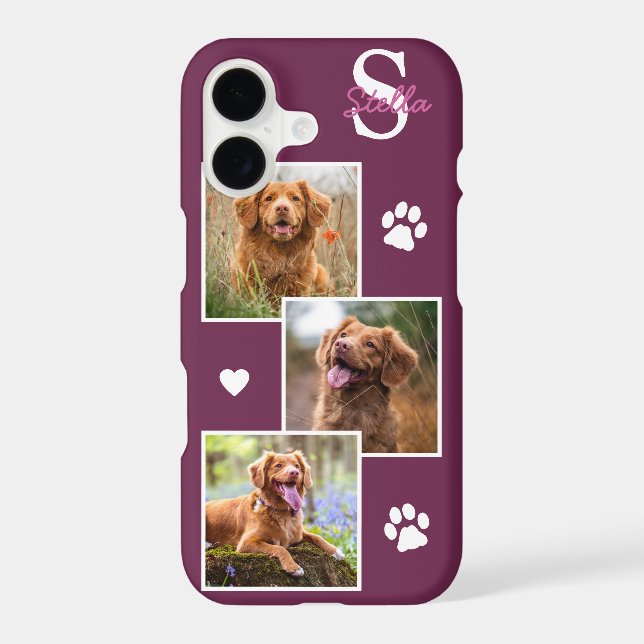 Dog Photo Collage Monogram Magenta Pet Iphone Case (Back)