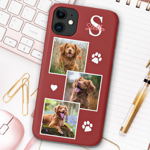 Personalized Dog Photo Collage Monogram Terra Cotta Pet Case-Mate iPhone/Galaxy Case