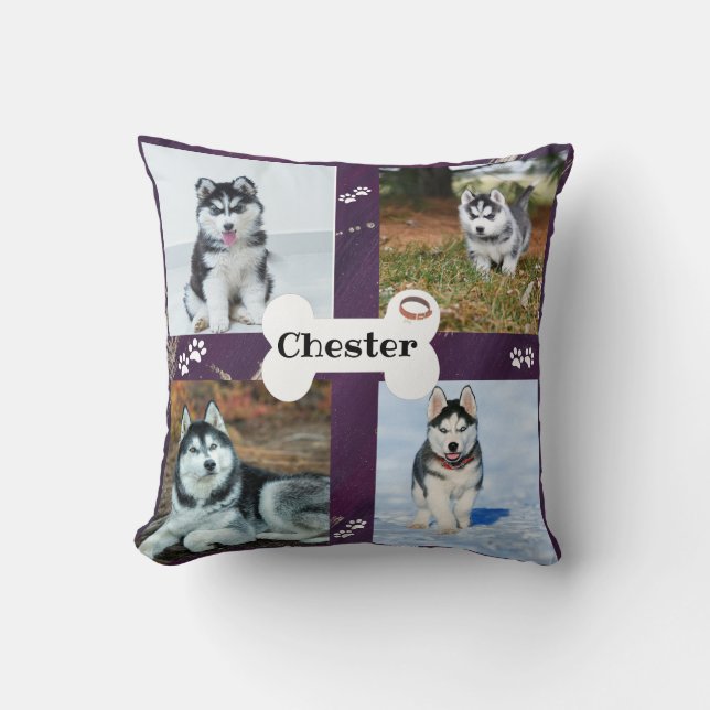 Dog photo collage purple - Husky Throw Pillow (Front)