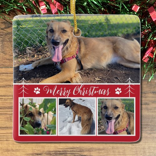 Dog Photo Collage Red Christmas Ornament