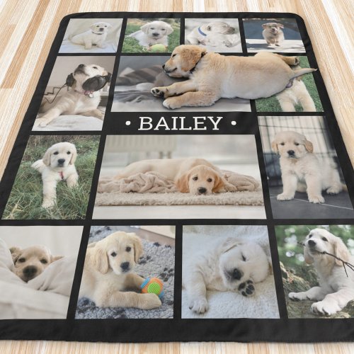 Dog Photo Collage Simple Modern Black and White Sherpa Blanket