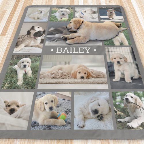 Dog Photo Collage Simple Modern Gray and White Sherpa Blanket