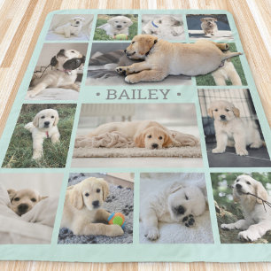 Dog Photo Collage Simple Modern Teal and Gray Sherpa Blanket