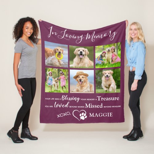 Dog Photo Collage Sympathy Keepsake Pet Memorial Fleece Blanket