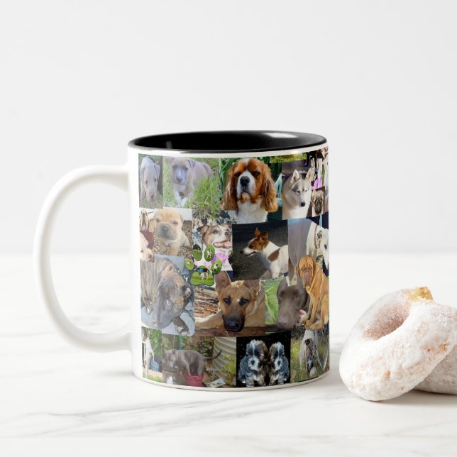 Dog Photo Collage, Two-Tone Coffee Mug (With Donut)