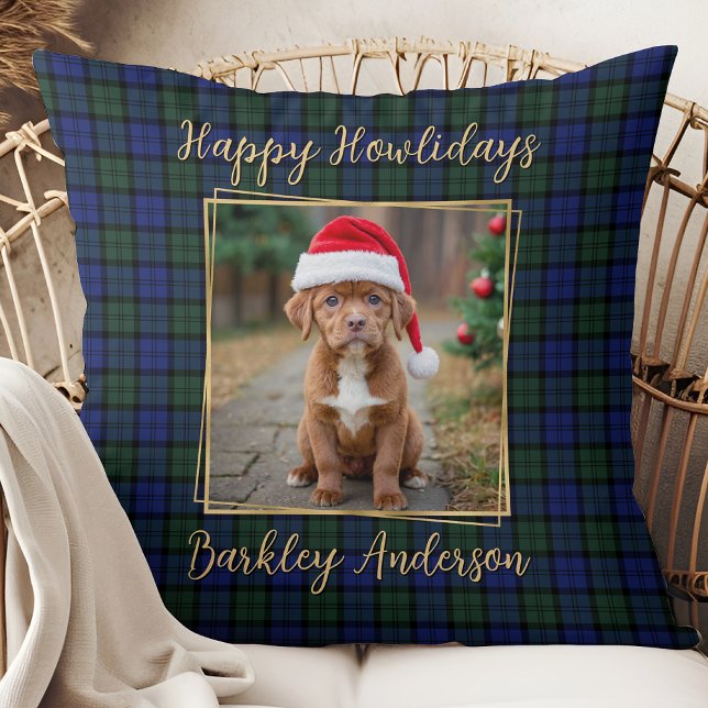 Dog Photo Custom Modern Elegant Christmas Plaid Throw Pillow (Creator Uploaded)