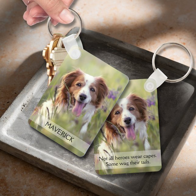 Dog Photo Double Sided Aluminum Keychain (Pet dog photo double-sided aluminum keychain with name on front, message on the back)
