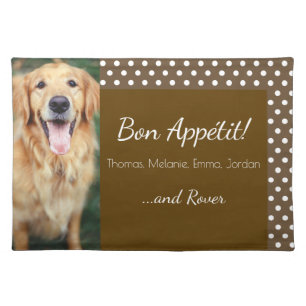 Dog Photo Family Name Polka Dot Brown Placemat