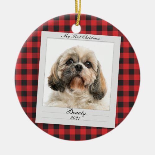 Dog Photo First Christmas Pet Name Year Custom Ceramic Ornament