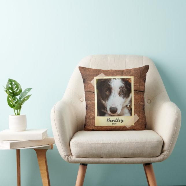 Dog  Photo Frame Rustic Personalized Throw Pillow  (Chair)