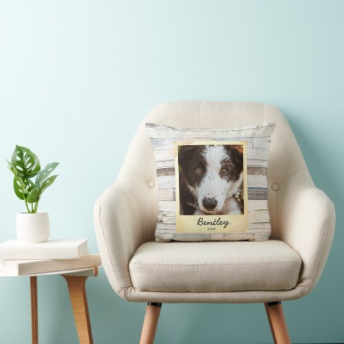 Dog  Photo Frame Rustic Personalized Throw Pillow 