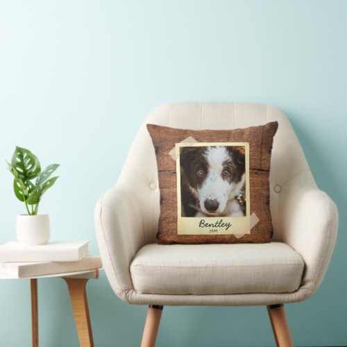 Dog  Photo Frame Rustic Personalized Throw Pillow 