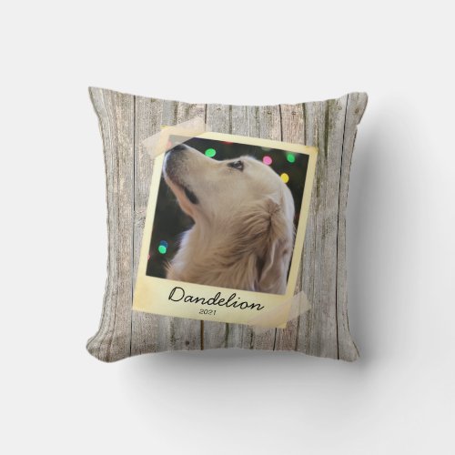 Dog  Photo Frame Rustic Wood Personalized  Throw Throw Pillow