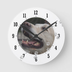 Dog Photo   Gray Tracks Round Clock