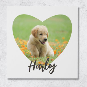 Dog Photo Heart Shaped Pet Picture with Name Peel And Stick Photo Tile