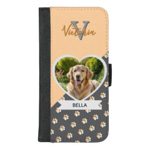 Dog Photo Heart with Pawprints Peach Monogrammed iPhone 8/7 Plus Wallet Case